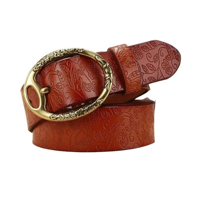 Boho Look Belt With Floral Oval Buckle - Finleee