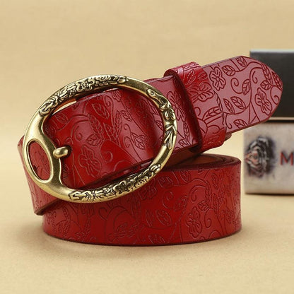 Belt Leather Look Boheme For Women Buckle Ovale Fleurs Model Finleee by Zictor