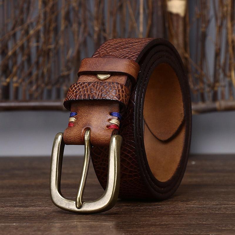 Personalized Fashion New Pure Cowhide Belt Men 39 S Leather Pin Buckle Fashion Trend Full Embossed Pattern Belt Auri by Zictor