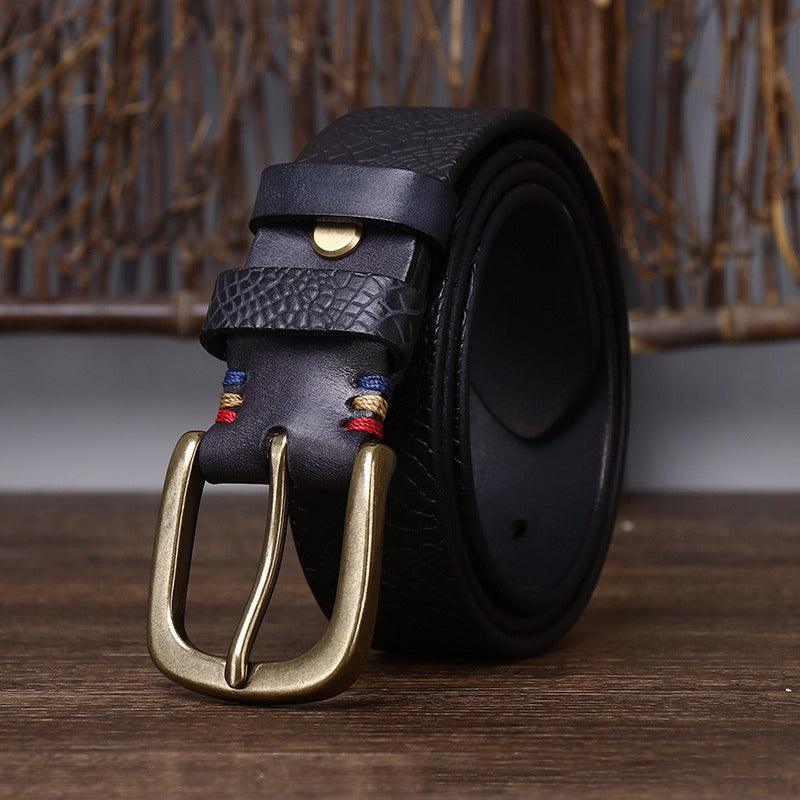 Personalized Fashion New Pure Cowhide Belt Men 39 S Leather Pin Buckle Fashion Trend Full Embossed Pattern Belt Auri by Zictor