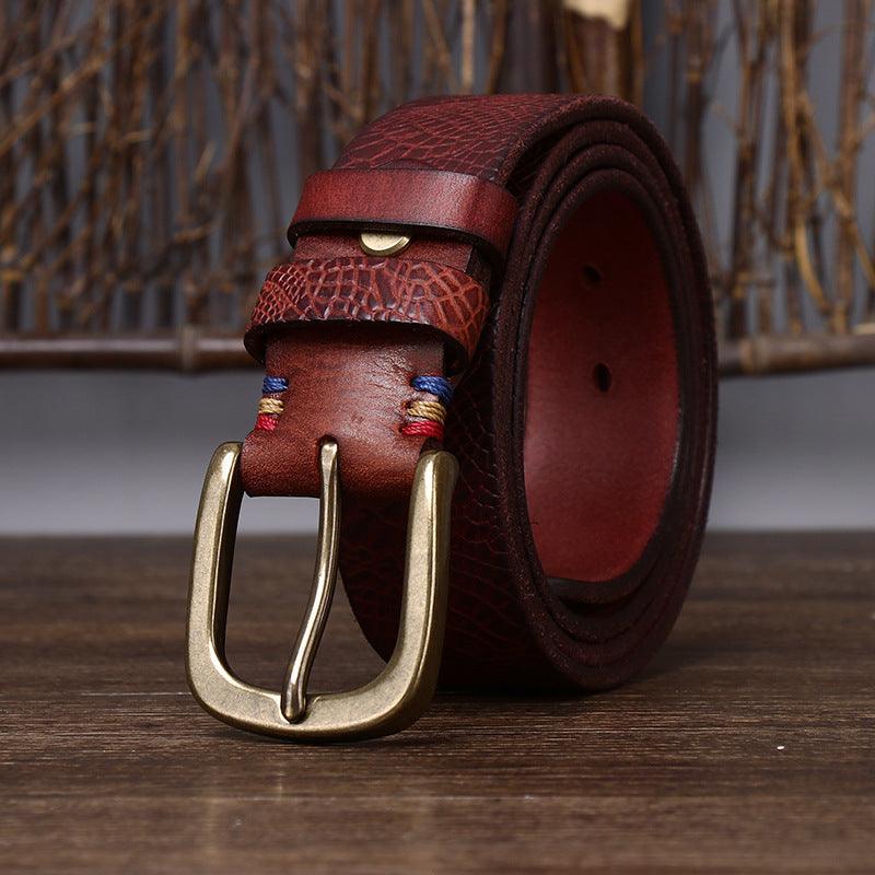 Personalized Fashion New Pure Cowhide Belt Men 39 S Leather Pin Buckle Fashion Trend Full Embossed Pattern Belt Auri by Zictor