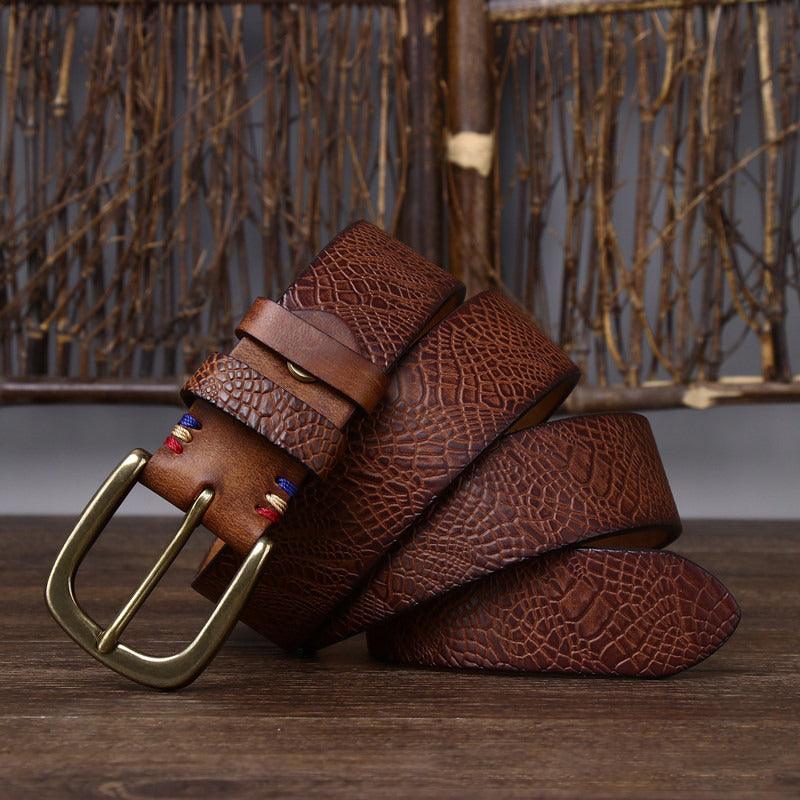 Personalized Fashion New Pure Cowhide Belt Men 39 S Leather Pin Buckle Fashion Trend Full Embossed Pattern Belt Auri by Zictor