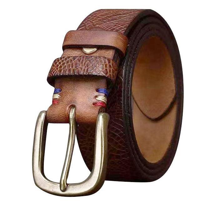 Personalized Fashion New Pure Cowhide Belt Men 39 S Leather Pin Buckle Fashion Trend Full Embossed Pattern Belt Auri by Zictor