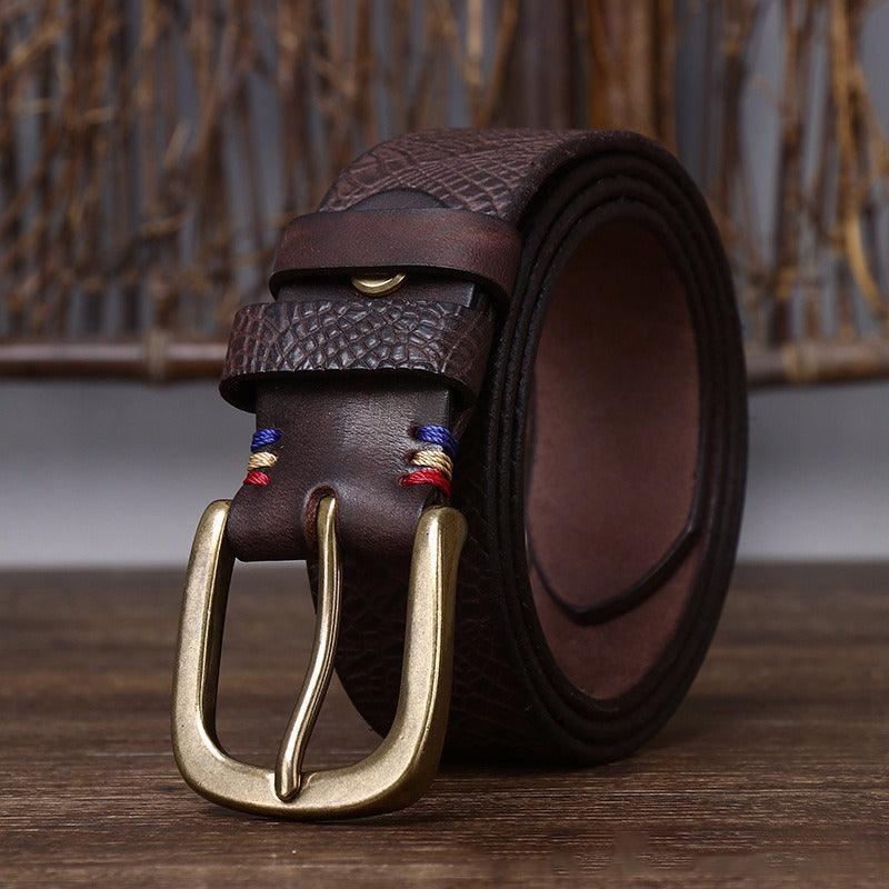 Personalized Fashion New Pure Cowhide Belt Men 39 S Leather Pin Buckle Fashion Trend Full Embossed Pattern Belt Auri by Zictor