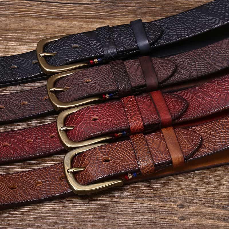 Personalized Fashion New Pure Cowhide Belt Men 39 S Leather Pin Buckle Fashion Trend Full Embossed Pattern Belt Auri by Zictor