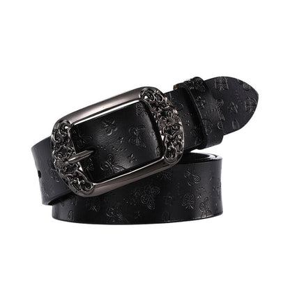 Belt in leather Papillons for women, buckle Florale, model Budi - Zictor