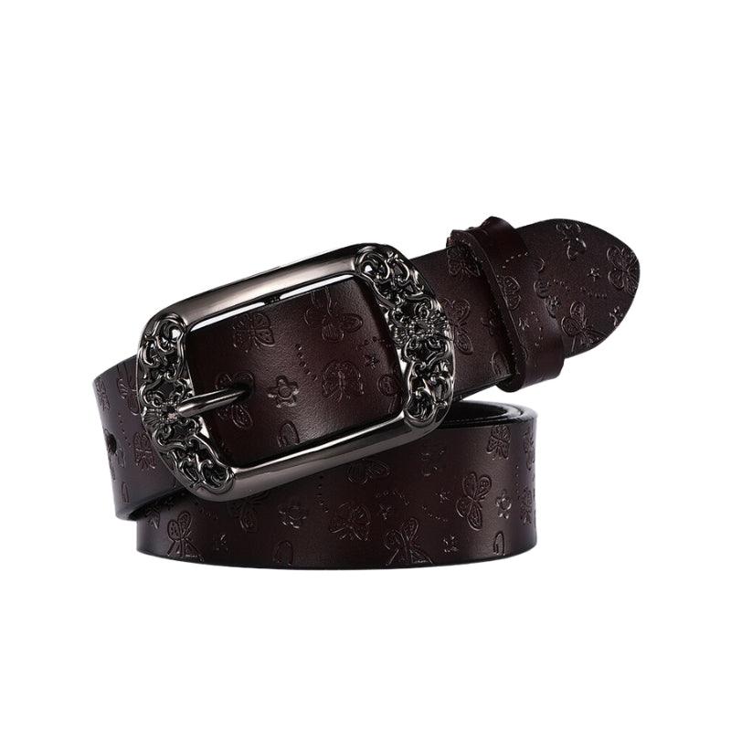Belt in leather Papillons for women, buckle Florale, model Budi - Zictor