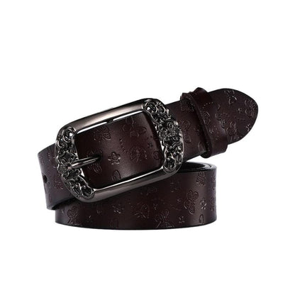 Belt in leather Papillons for women, buckle Florale, model Budi - Zictor