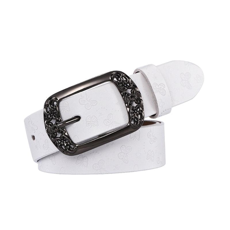 Belt in leather Papillons for women, buckle Florale, model Budi - Zictor
