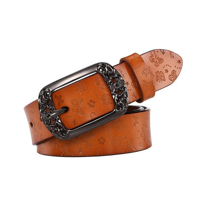 Belt in leather Papillons for women, buckle Florale, model Budi - Zictor