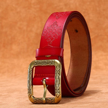 Belt in leather style Bohème for women, buckle golden, model Kaceee - Zictor