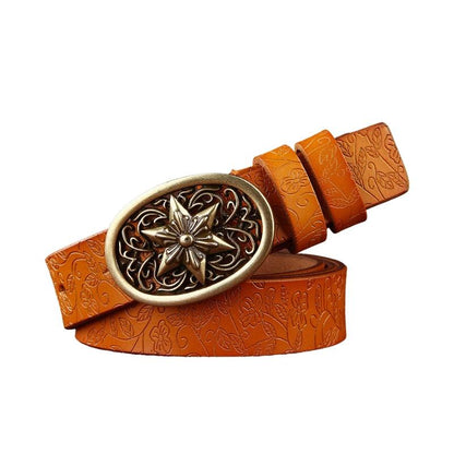 Belt in leather style western for women, buckle Etoile, model SBrynn - Zictor