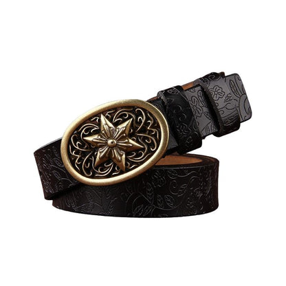 Belt in leather style western for women, buckle Etoile, model SBrynn - Zictor