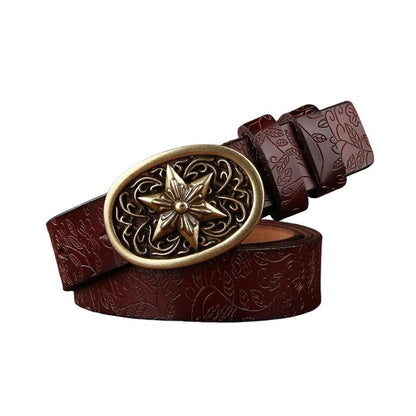 Belt in leather style western for women, buckle Etoile, model SBrynn - Zictor