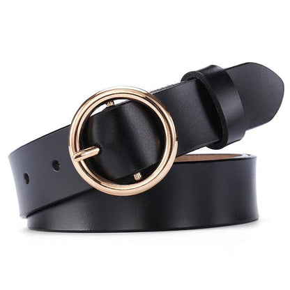 Belt in leather to buckle ronde for women, model Naoe - Zictor