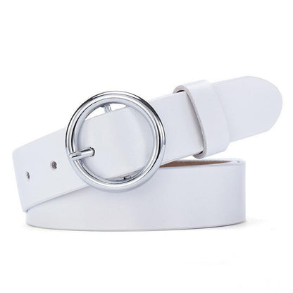 Belt in leather to buckle ronde for women, model Naoe - Zictor