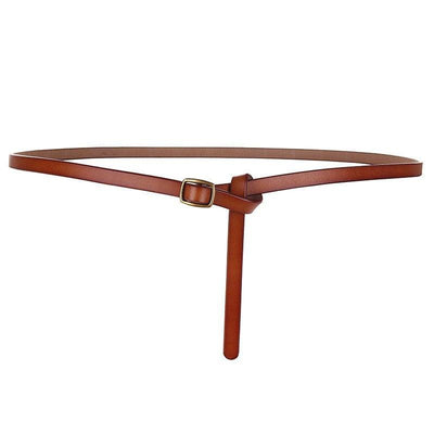 Brown Tie Belt With Aged Gold Knot Buckle - Emery