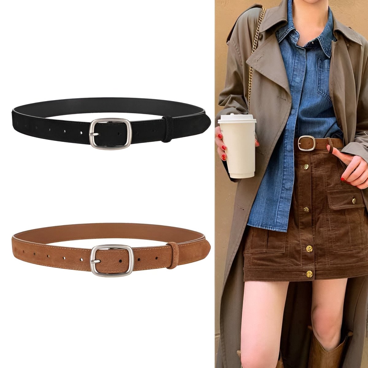 Belt Leather Veritable Suede Au Look Polyvalent Model Gene by Zictor