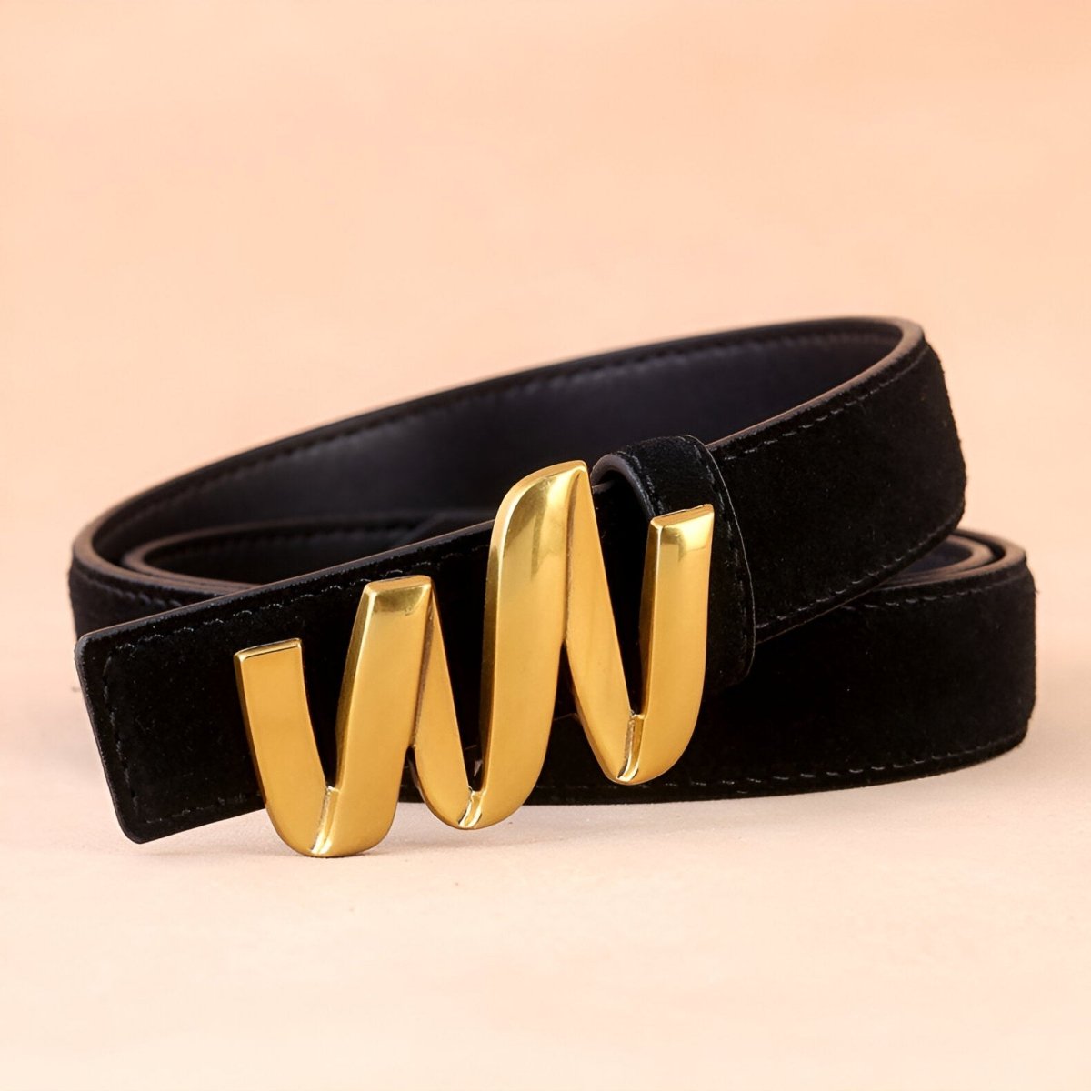 Belt Leather Veritable Suede TO Buckle Ondulee Golden Model Gray by Zictor