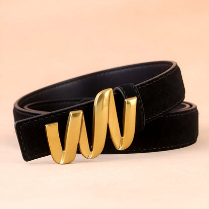 Belt Leather Veritable Suede TO Buckle Ondulee Golden Model Gray by Zictor
