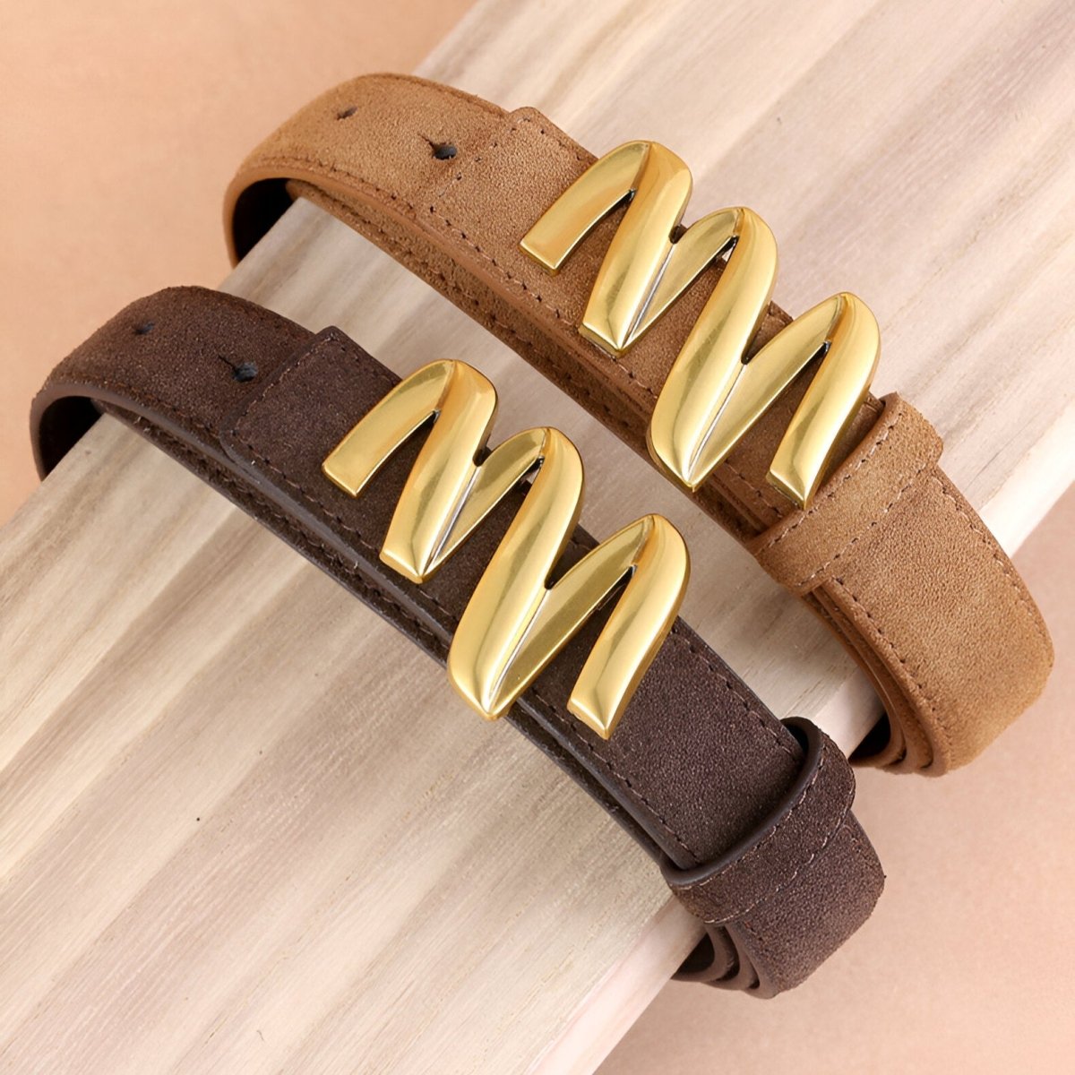 Belt Leather Veritable Suede TO Buckle Ondulee Golden Model Gray by Zictor