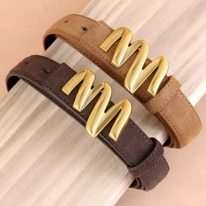 Belt Leather Veritable Suede TO Buckle Ondulee Golden Model Gray by Zictor