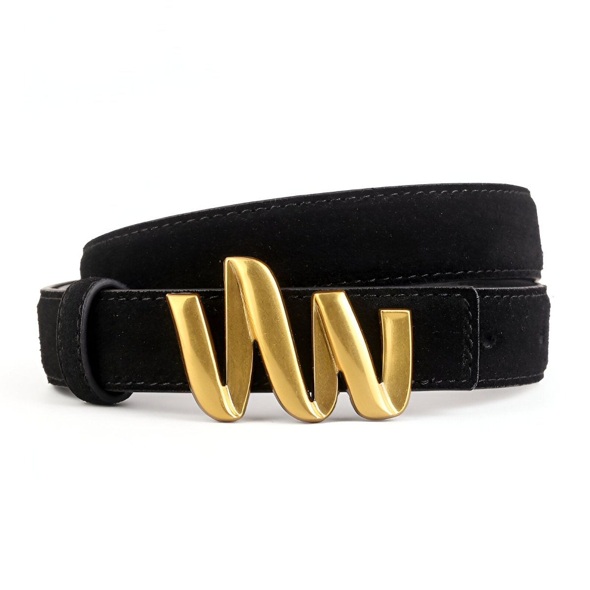 Belt in leather véritable suédé, to buckle ondulée golden, model GSimran - Zictor