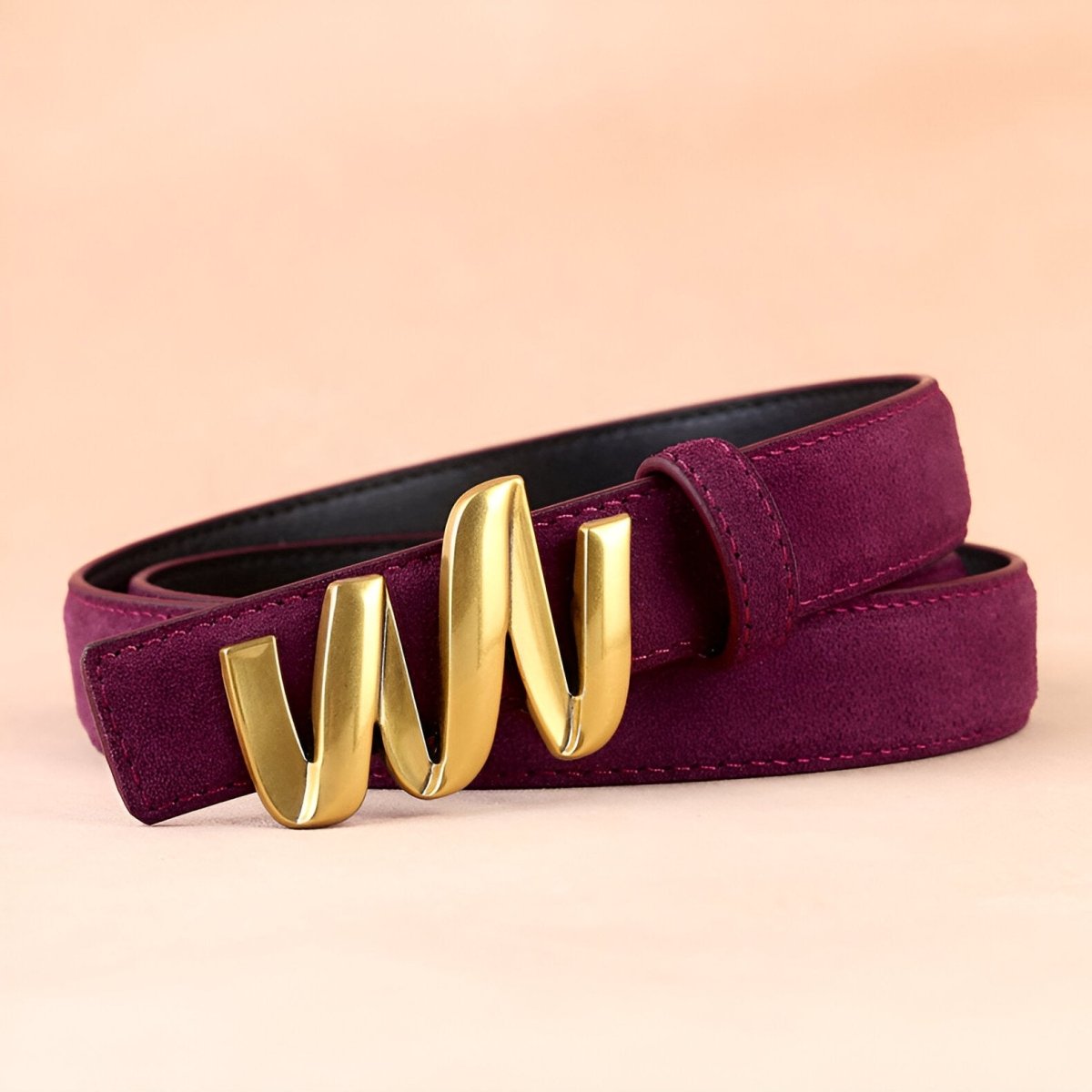 Belt Leather Veritable Suede TO Buckle Ondulee Golden Model Gray by Zictor