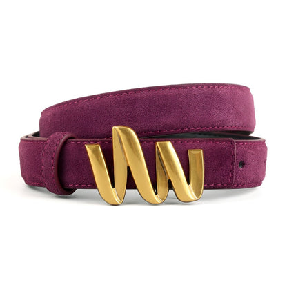 Belt in leather véritable suédé, to buckle ondulée golden, model GSimran - Zictor