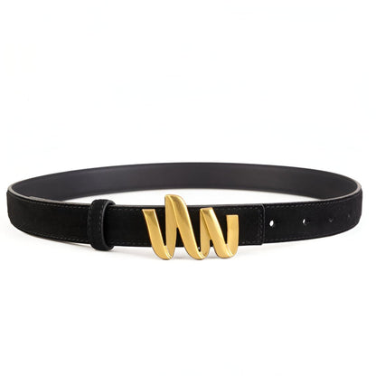 Belt Leather Veritable Suede TO Buckle Ondulee Golden Model Gray by Zictor