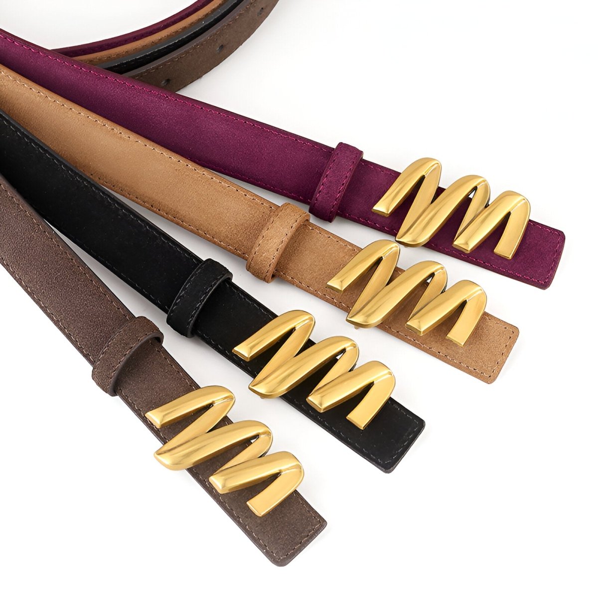 Belt Leather Veritable Suede TO Buckle Ondulee Golden Model Gray by Zictor