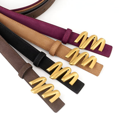 Belt Leather Veritable Suede TO Buckle Ondulee Golden Model Gray by Zictor