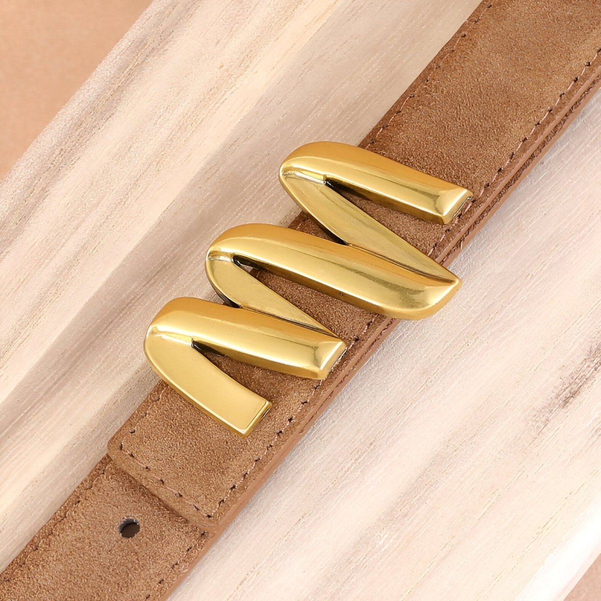 Belt Leather Veritable Suede TO Buckle Ondulee Golden Model Gray by Zictor