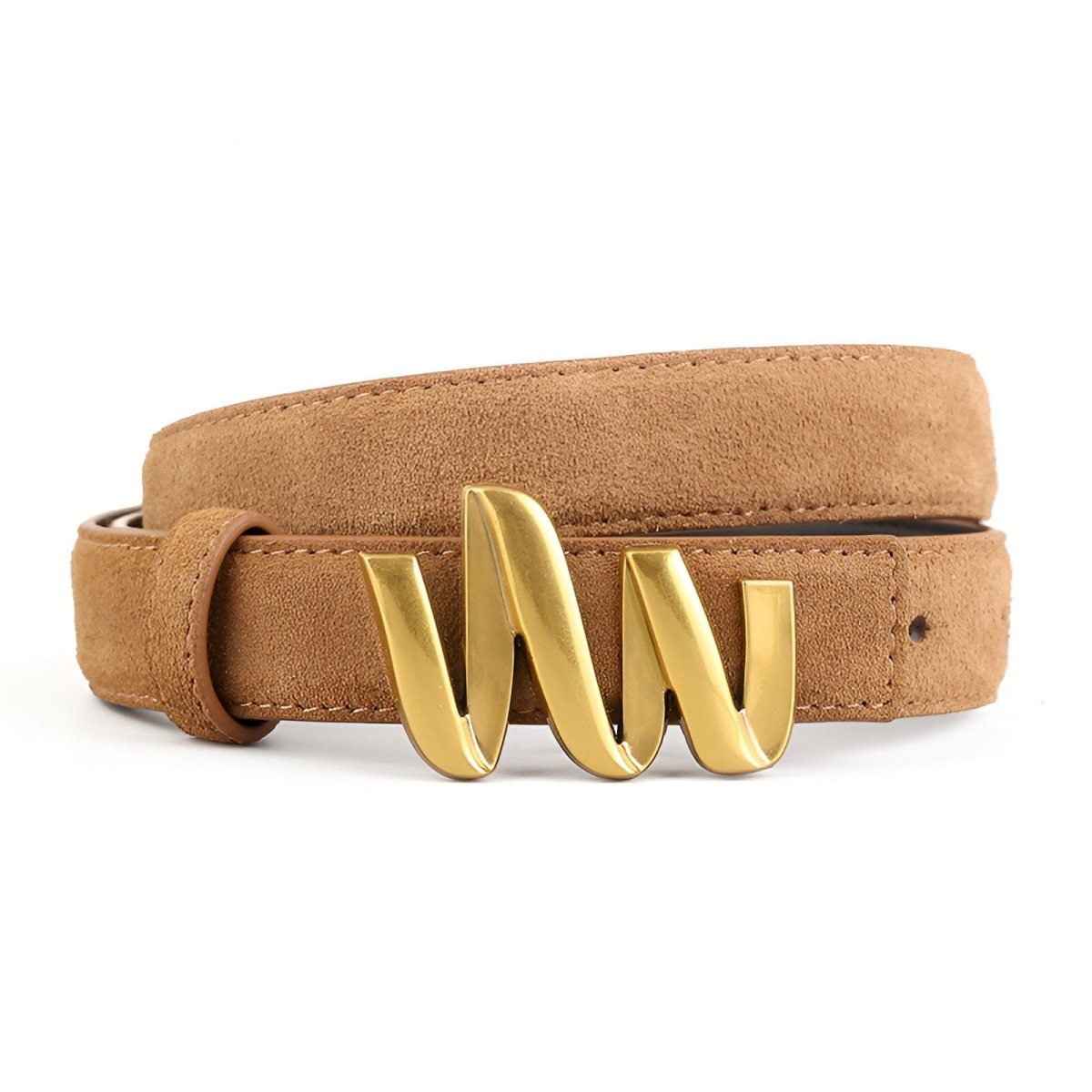 Belt in leather véritable suédé, to buckle ondulée golden, model GSimran - Zictor