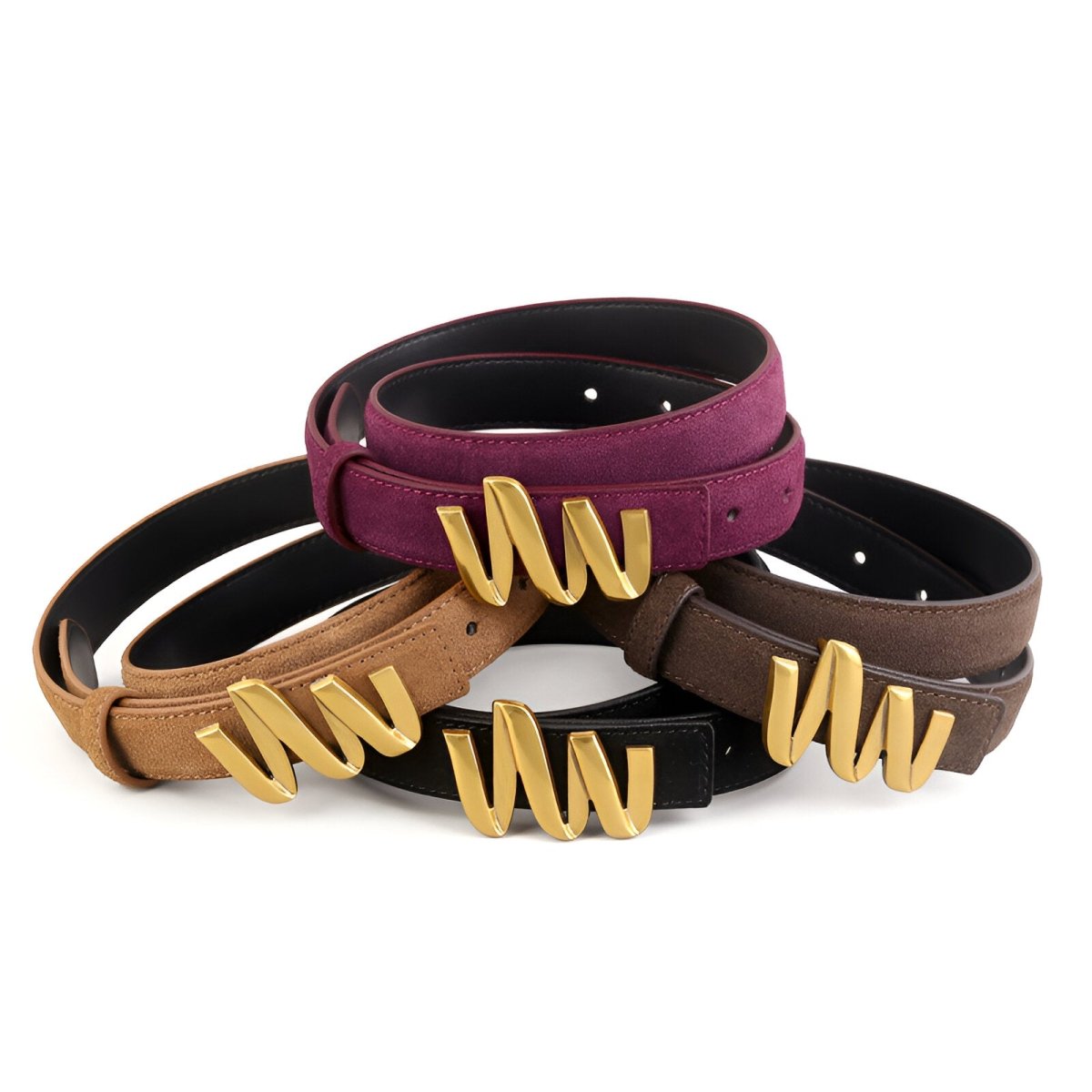 Belt Leather Veritable Suede TO Buckle Ondulee Golden Model Gray by Zictor