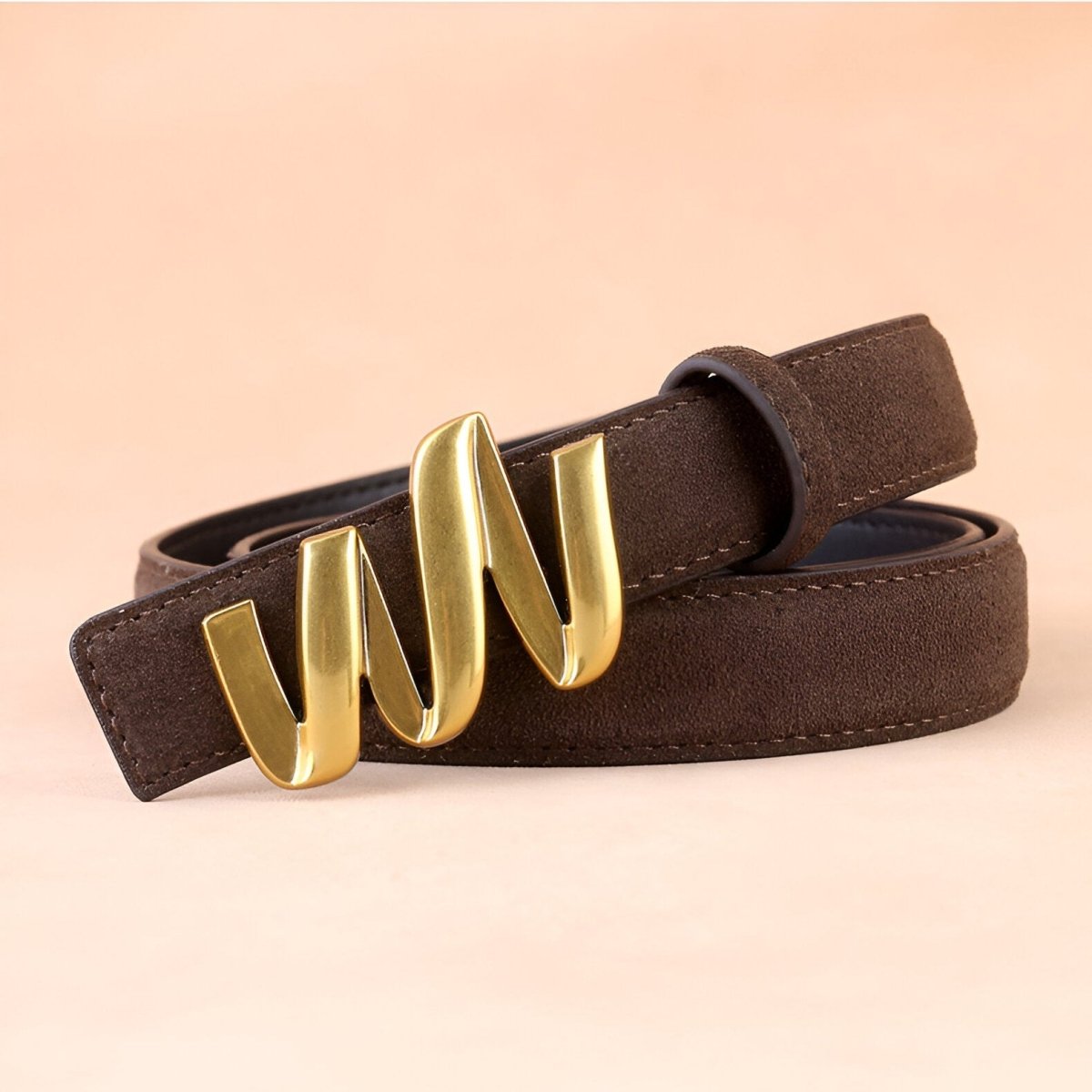 Belt Leather Veritable Suede TO Buckle Ondulee Golden Model Gray by Zictor