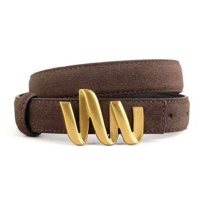Suede Belt with Gold Wave Buckle - Model Gray