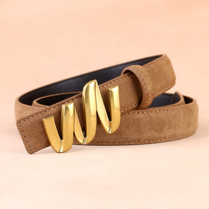 Belt Leather Veritable Suede TO Buckle Ondulee Golden Model Gray by Zictor