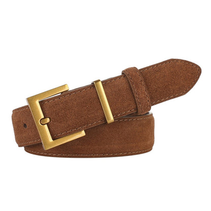 Belt in leather véritable suédé, to buckle rectangulaire golden, model Barano - Zictor