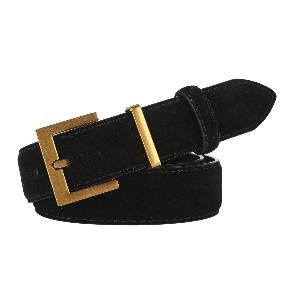 Belt in leather véritable suédé, to buckle rectangulaire golden, model Barano - Zictor