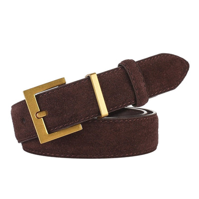 Suede Belt With Gold Rectangular Buckle - Model Caseyo