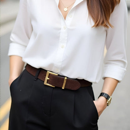 Belt Leather Veritable Suede TO Buckle Rectangulaire Golden Model Caseyo by Zictor