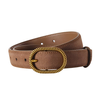 Brown Suede Belt With Gold Oval Buckle - Model Emil