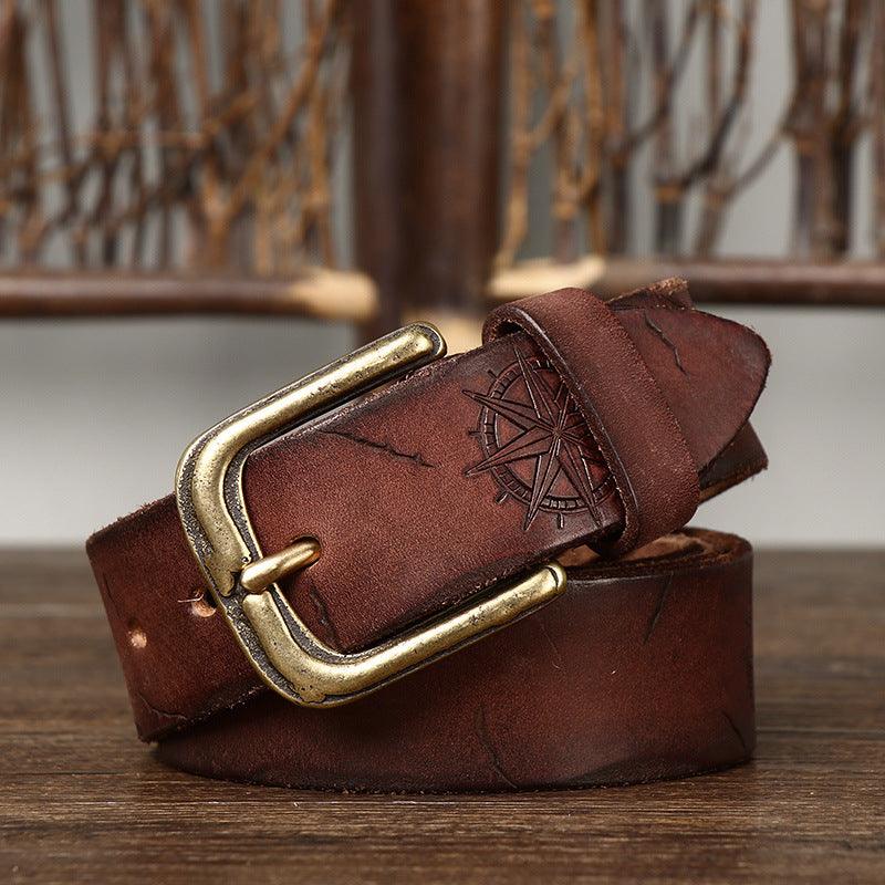 Belt in leather with incrustation boussole, for men, model Ayden - Zictor