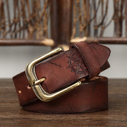 Belt in leather with incrustation boussole, for men, model Ayden - Zictor