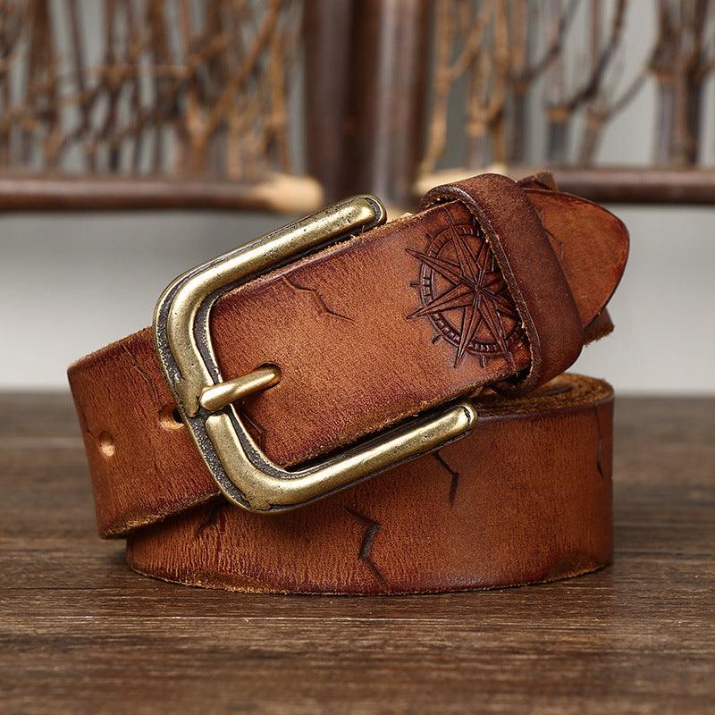 Belt in leather with incrustation boussole, for men, model Ayden - Zictor