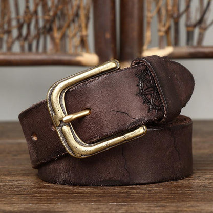 Belt in leather with incrustation boussole, for men, model Ayden - Zictor