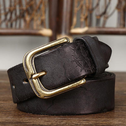 Belt in leather with incrustation boussole, for men, model Ayden - Zictor