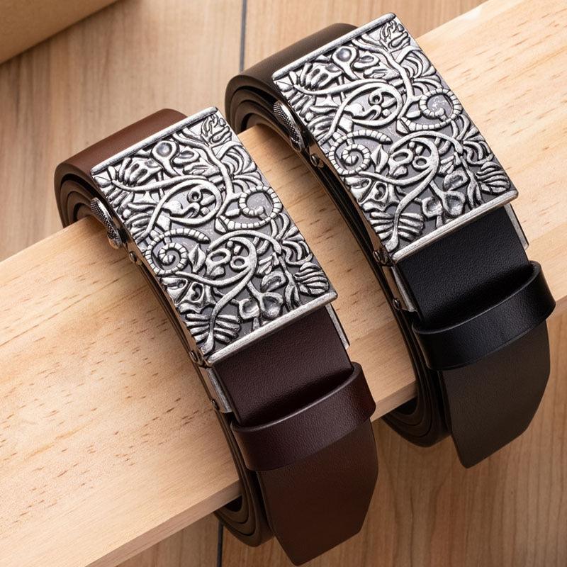 Belt Leather For Men Buckle Western Model Emlyn by Zictor