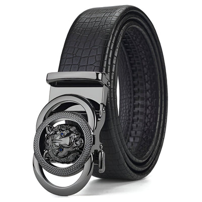 Crocodile Texture Belt With Lion Head Buckle - Model Cameren